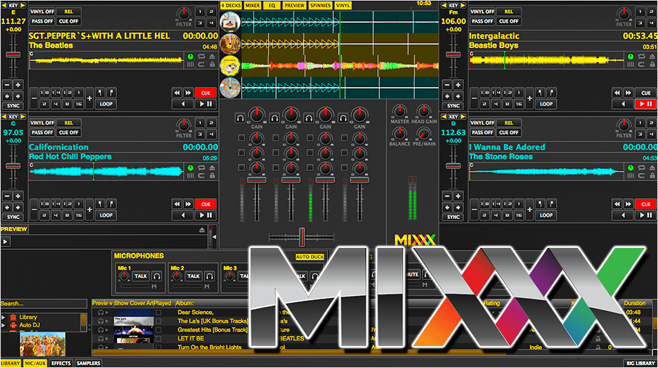 This is a black and yellow screenshot of the setup page for Mixxx broadcasting. The word Mixx is in the bottom right of the page, in grey with orange pink and green graphics on the wordnline Radio Broadcasting