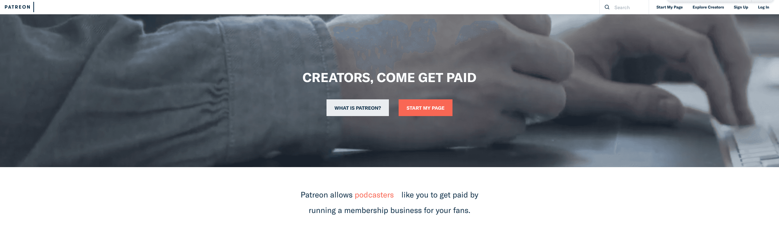 Image shows a screenshot of the Patreon homepage.