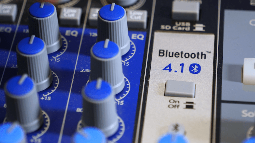 Image shows a close-up of the Bluetooth button on a PreSonus StudioLive AR8 USB Mixer